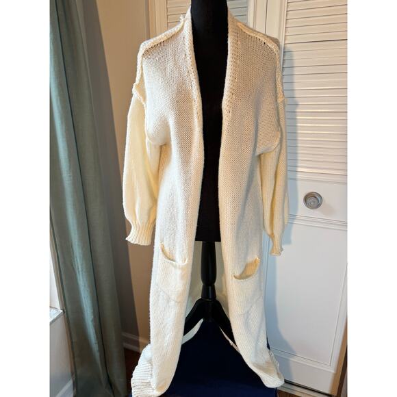 L🧡VE ☮️ PEACE Oversized White Knit Duster, Full Length Soft Warm Sweater +Scarf - Picture 6 of 11